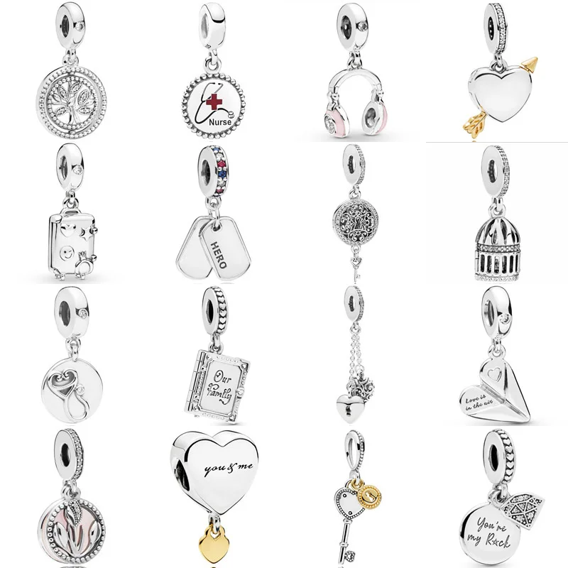 

Птичья клетка, плавающая птица, медсестра, стрела сердца, дерево жизни, подвеска из серебра 925 пробы, шарм, подходит для модного браслета, юве...