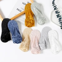 4 pair summer fashion sexy lace lace sock breathable lace air creative feather print women boat socks non slip invisible sock