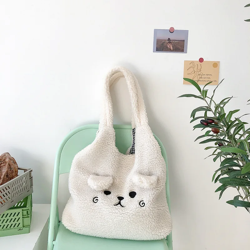 

Japanese Kawaii Plush Shoulder Bag For Women 2022 New Bag Woman Soft Imitation Lamb Hair Handbags Large-capacity Tote Bag Bolso