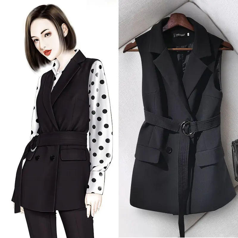 

Женский офисный Блейзер, повседневный жилет, жилет, женский костюм средней длины, жилет, Женская куртка, пальто, черные карманы, Офисная Женская одежда T06