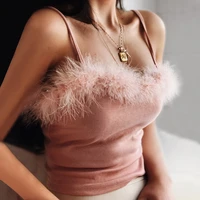 2022 new women sexy fleece sling solid color camisole ladies summer fashion off shoulder suspender crop tops streetwear