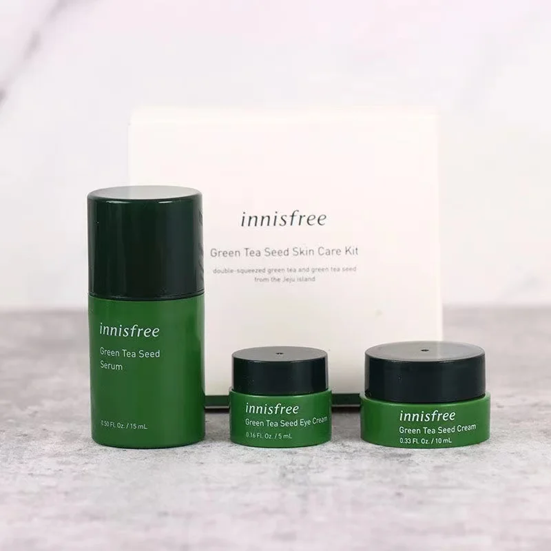 

Innisfree Green Tea Seed Skin Kit ( Serum 15ml + Cream 10ml + Eye Cream 5ml ) Moisturizing Brighten Soothing Facial Skin Care