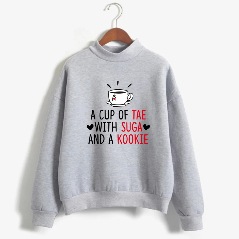

A CUP OF TEA WITH SUGA AND A KOOKIE Hoodies Sweatshirt Women New Fleece Turtleneck Tops Casual Korean Kpop Bangtan Boys Clothing