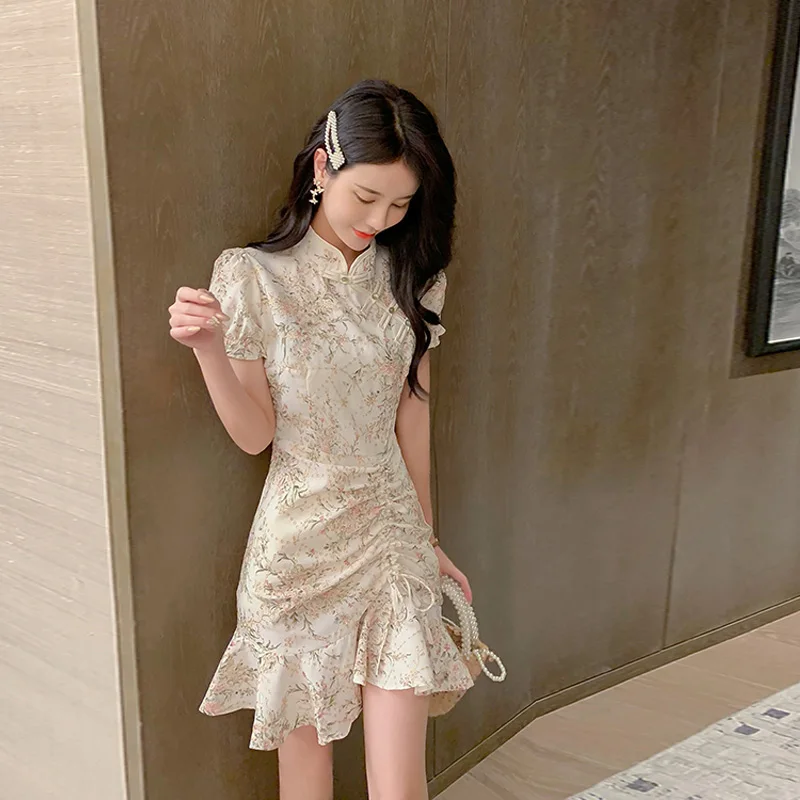 

2022 chinese dress women vintage style cheongsam dress bandage design fishtail skirt split qipao dresses classical party costume