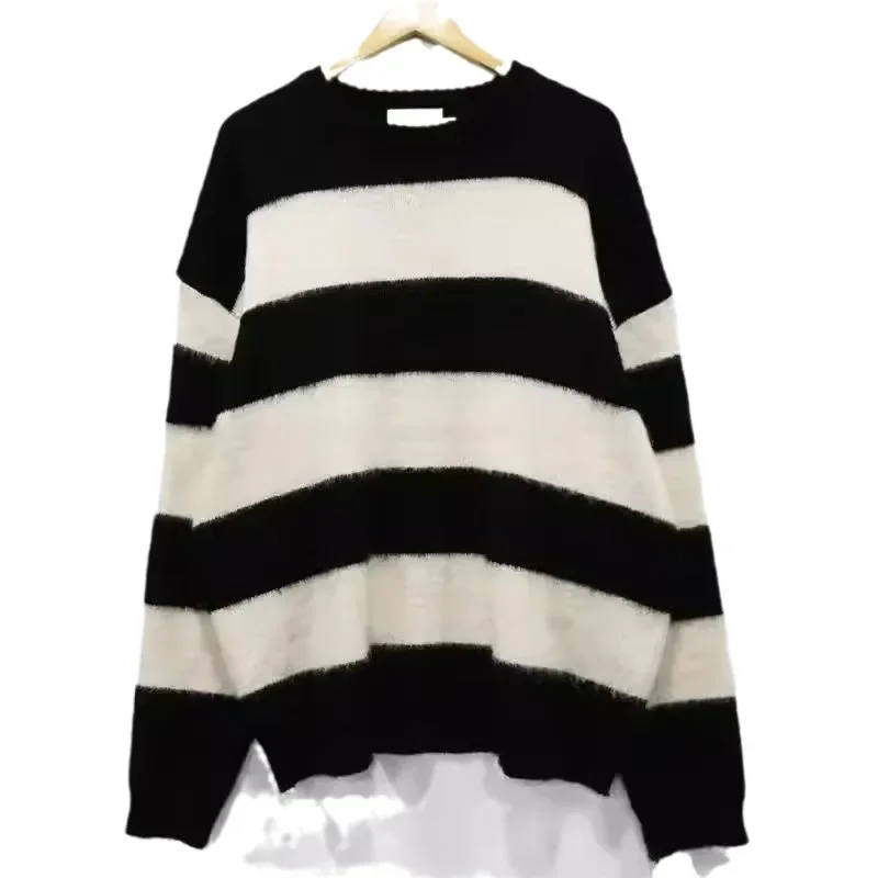 Мужской свитер с круглым вырезом и цветными блоками мягкий эластичный вязаный