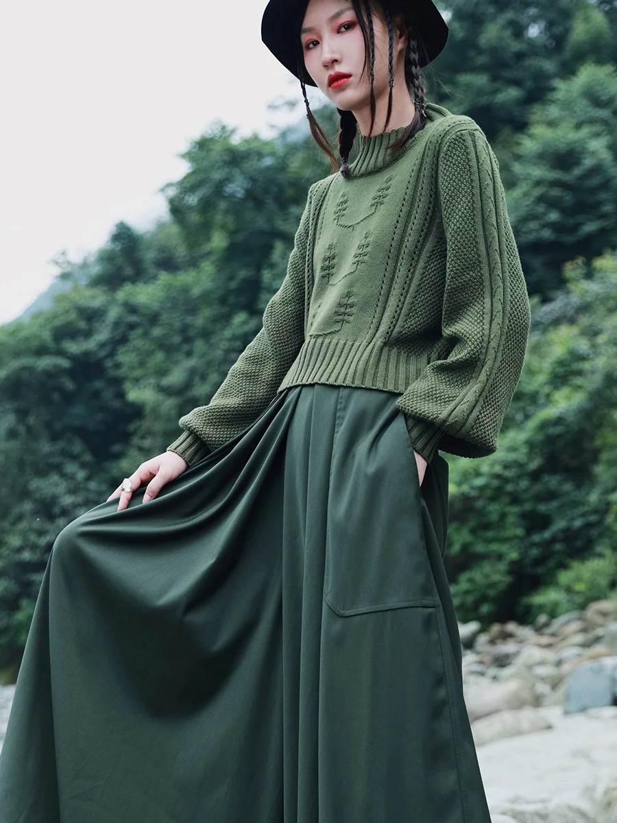 Черный свитер с рукавами-фонариками женский свободный короткий топ высокой