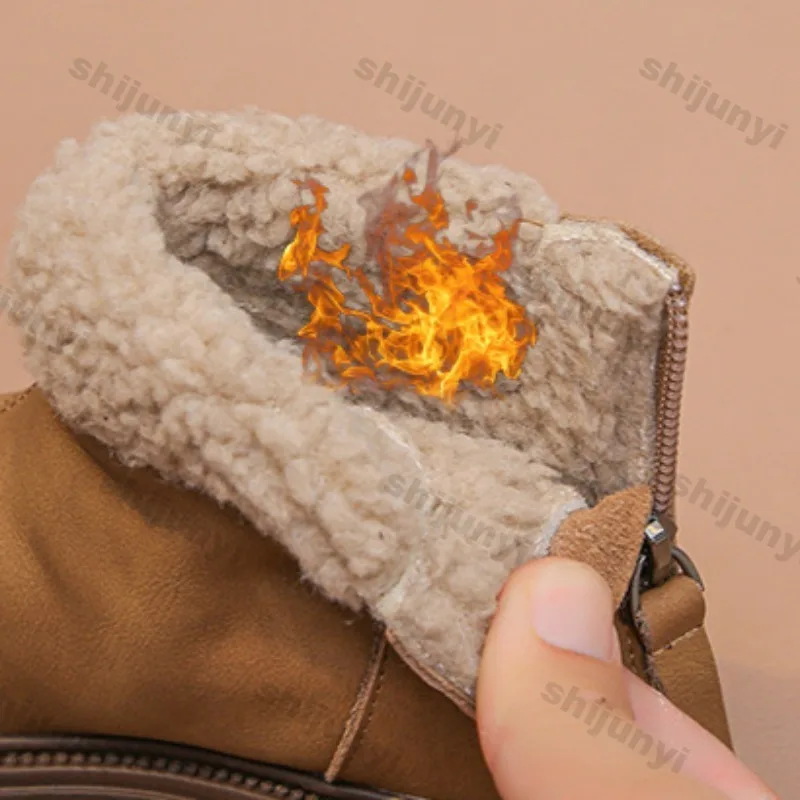 Зимние короткие сапоги для девочек плюшевые теплые новые нескользящие ботильоны