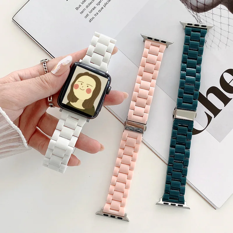

Women PC Bracelet for Apple Watch Band 40mm 44mm 38mm 42mm 41mm 45mm Plastic Watch Band for iWatch Series7 6 SE 5 4 3 Wristband