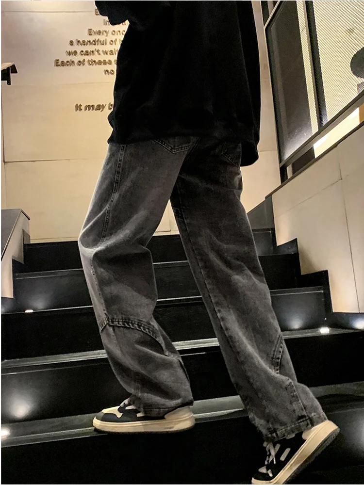 New Men's Retro Straight Jeans Men's Designer Long Pants Fashion Stitching Design Solid Color Casual Jeans Street Clothing Denim