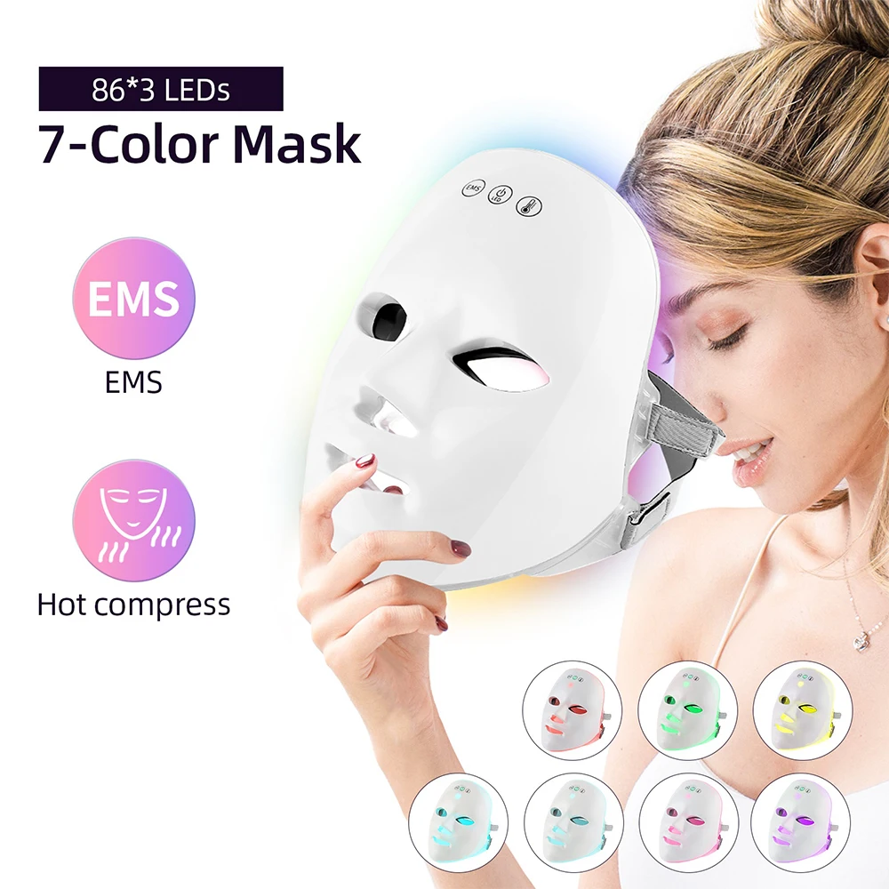 

USB Charge 7Colors LED Facial Mask Hot Compress Skin Rejuvenation Anti Acne Wrinkle Removal Skin Care EMS Photon Therapy