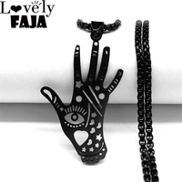 witchcraft goth divination hand eyes heart stainless steel necklaces chain black color pendants necklaces jewlery acier n7047s03