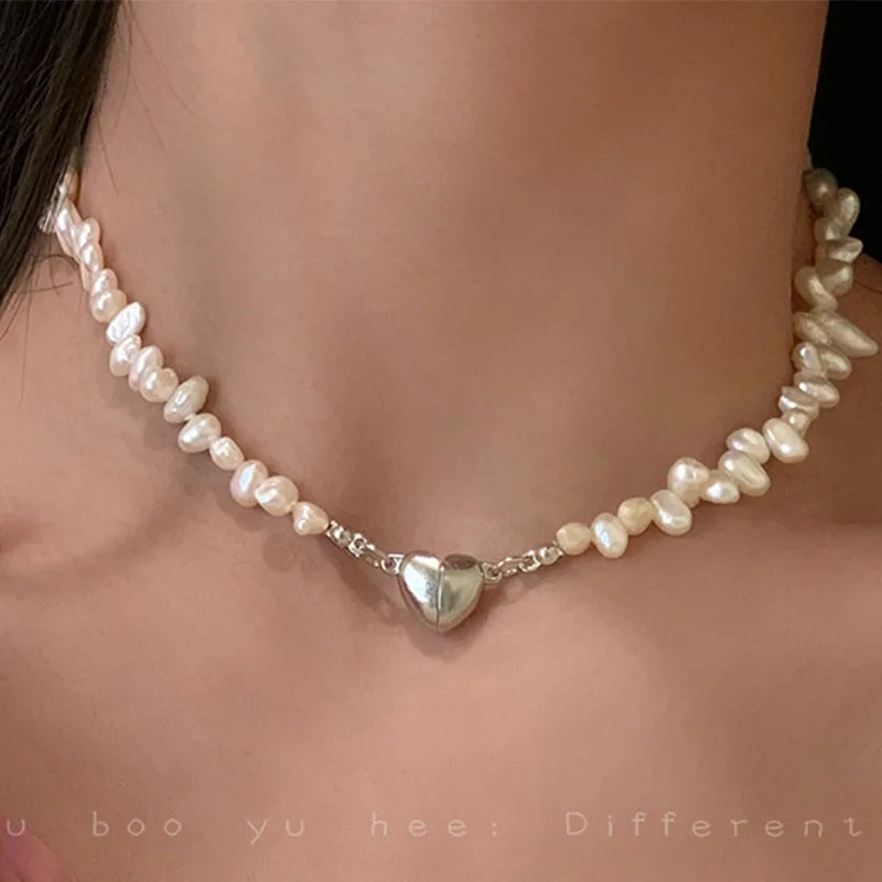 

Baroque Natural Shaped Pearl Necklace Female Love Heart Luxury Design Clavicle Chain Accessories
