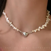 baroque natural shaped pearl necklace female love heart luxury design clavicle chain accessories