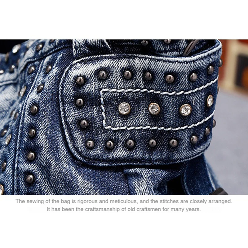 High-Quality Women's Motorcycle Tote Cowboy Riveted Crossbody Bag Multi-Pocket Canvas Bag New Large Tote Bag