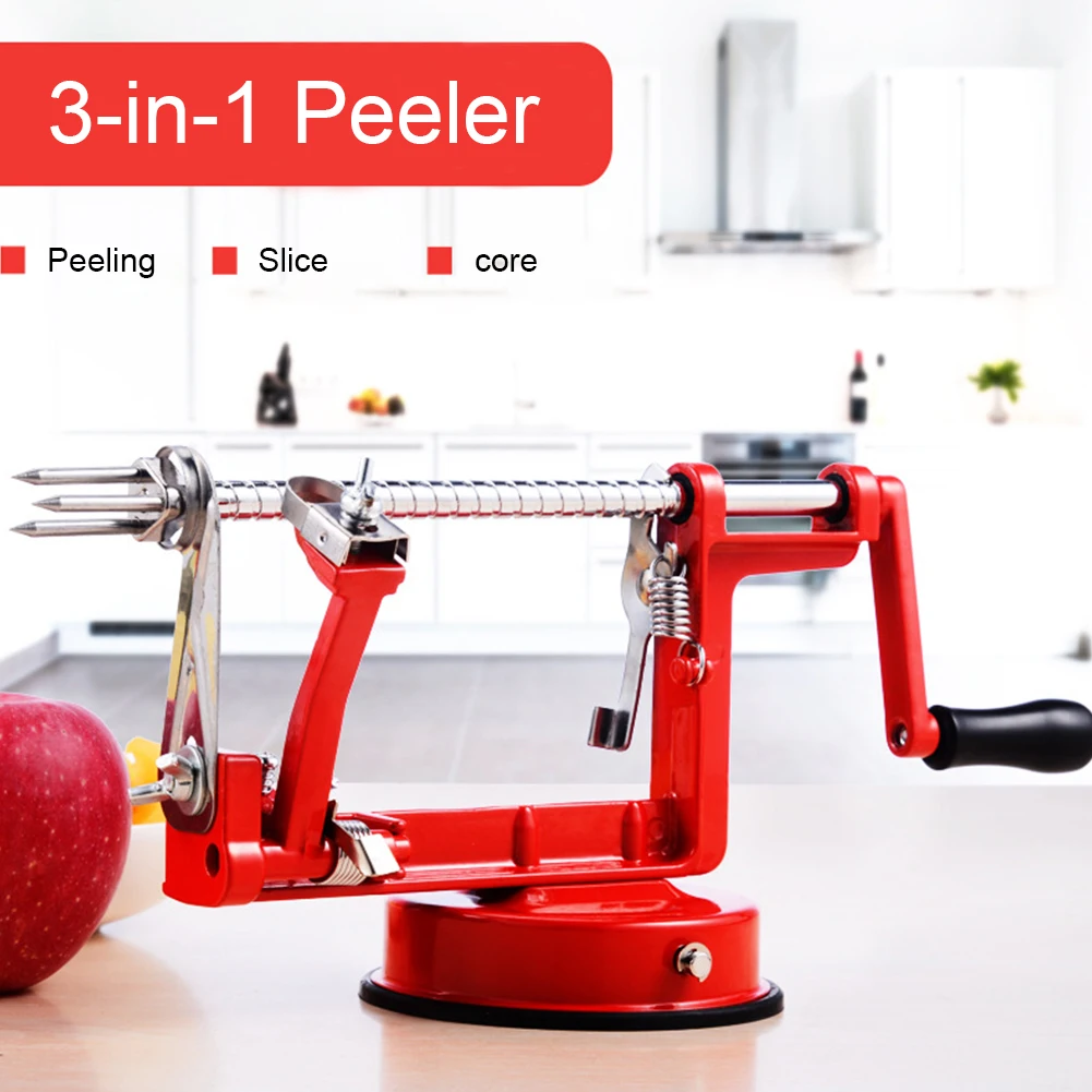 

3 in 1 Manual Apple Peeler Hand-cranked Rotating Apple Fruit Peeling Machine Stainless Steel with Suction Base Kitchen Gadgets