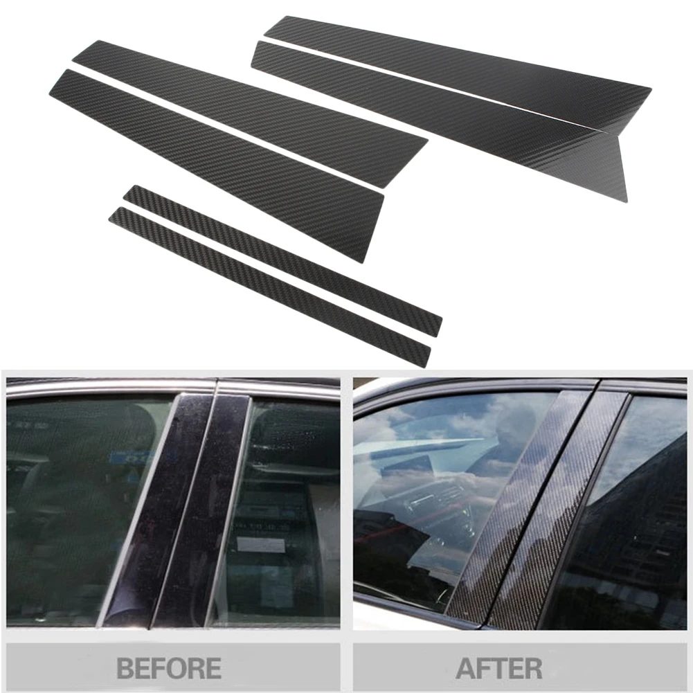 

6pcs Carbon Fiber Car Window B-Pillars Moulding Cover Protective Trim For BMW 5 Series F10 2011 2012 2013 2014 2015 2016 2017