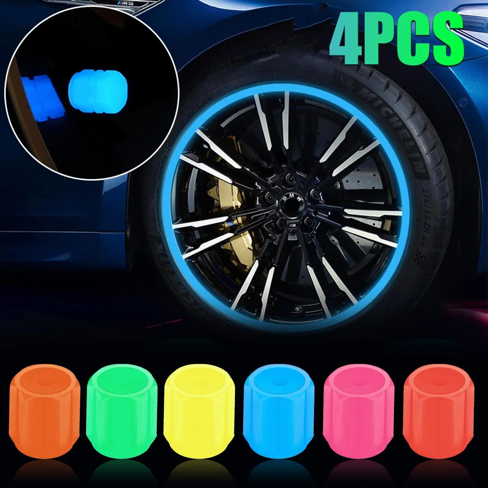 

4Pcs Mini Luminous Tire Valve Caps Car Motorcycle Colorful Glowing Valve Cover Tire Wheel Hub Styling Decor Auto Accessories
