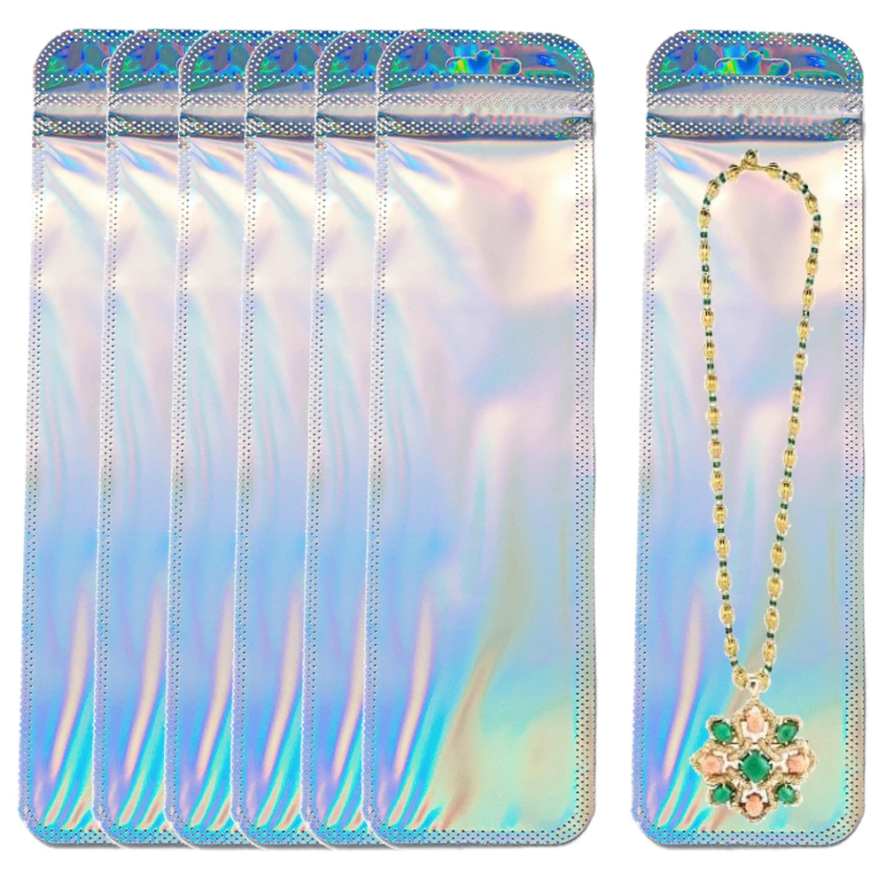 

50 шт. голографические майларовые сумки, пластиковые подвесные самозапечатывающиеся сумки для ожерелья, брелка, ювелирная ручка для хранения, посылка для малого бизнеса