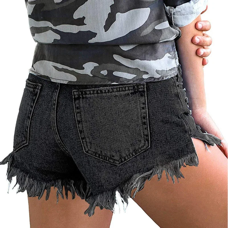 2023 Woman Plus Size Casual Skinny Denim Shorts Women Mid Waist Fashion Button Pocket Tassel Short Female Summer Sexy Slim Jeans
