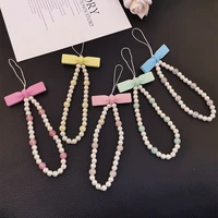 short wrist bow tie pearl womens pendant mobile phone lanyard exquisite pendant keychain anti lost sling light luxury chain