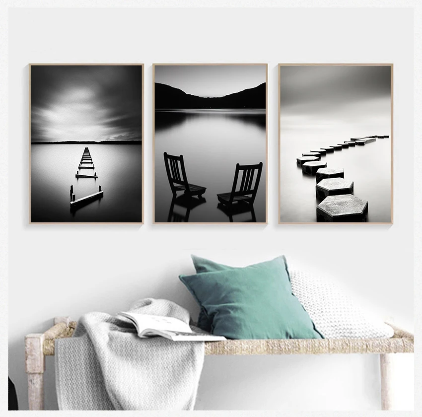 

Плакаты на мост, настенная печать, картины для гостиной, домашний декор, черно-белый пейзаж, холст, живопись, камень, дерево