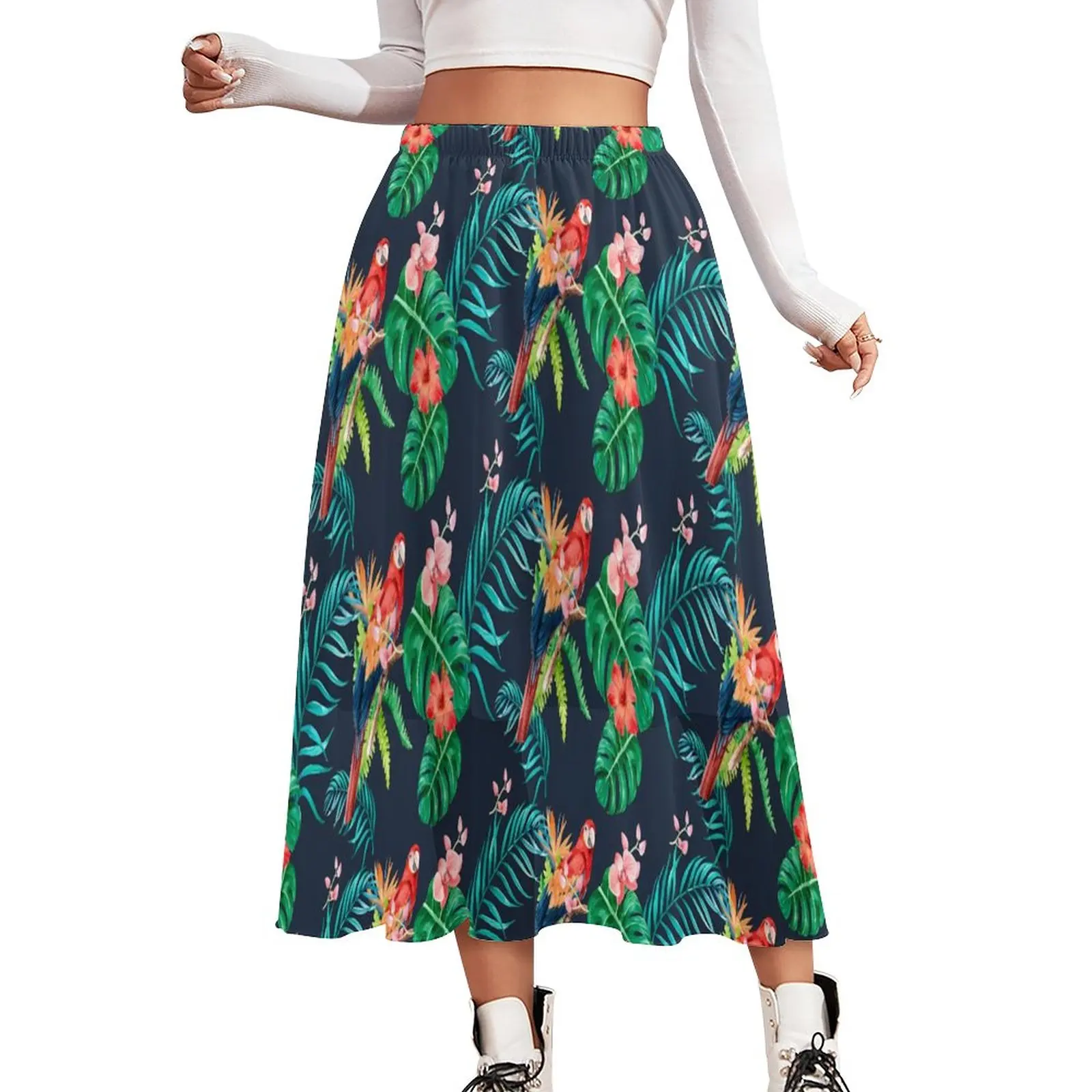 

Tropical Floral Hibiscus Skirt Jungle Parrot Aesthetic Casual Skirts Vintage A-line Skirt Woman Pattern Big Size Clothes