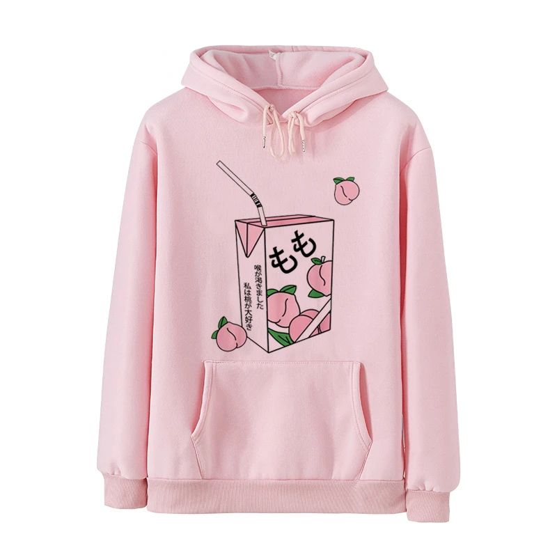 

2022New Kawaii Peach Juice Japanese Casual Harajuku Shirt Pink Hoodies Women Korean Japanese Pullovers Women Sweatshirt Kpop Top