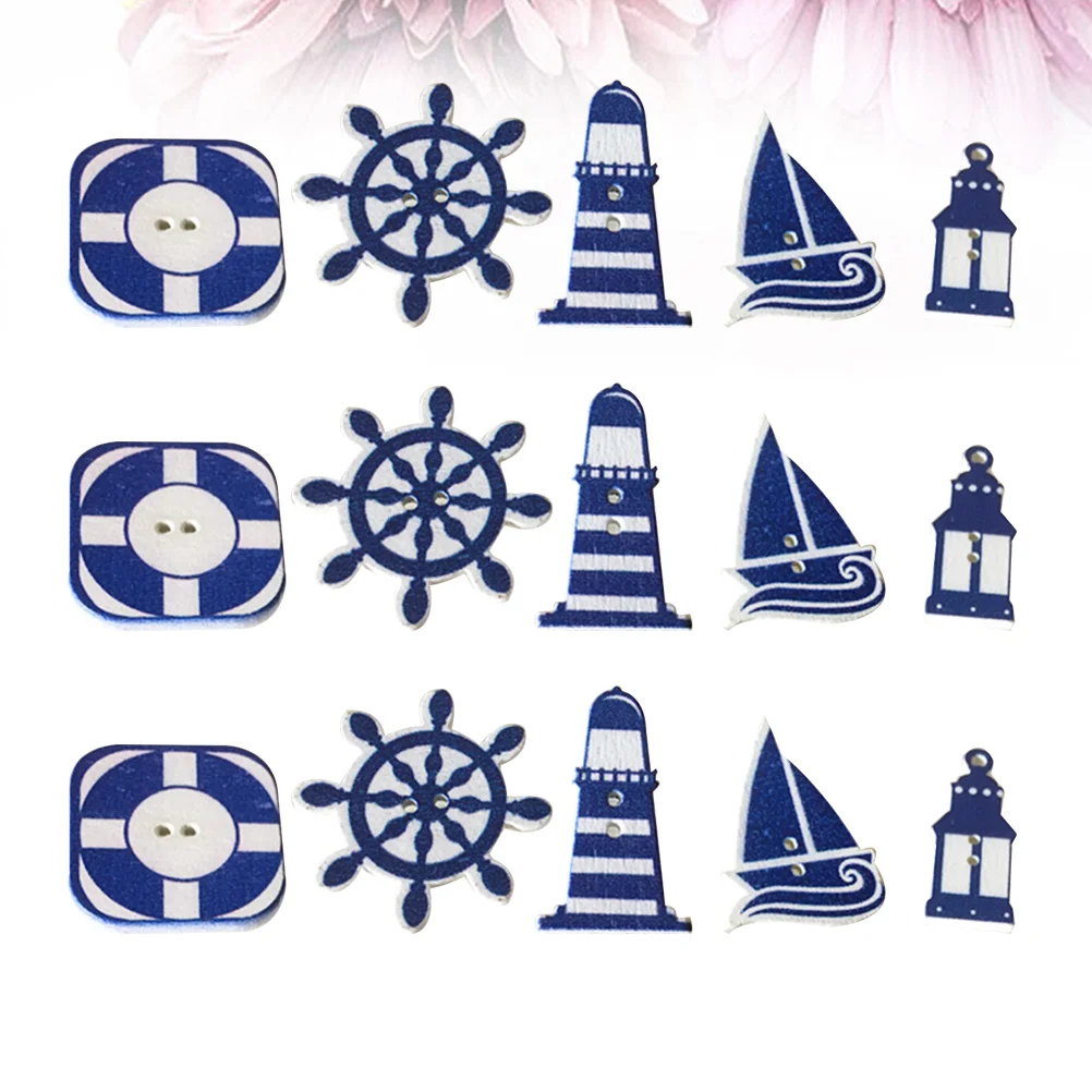 

Buttons Button Wooden Colorful Diy Nautical Shape Clothes Decorative Set Boat Lighthouse Sewing Scrapbook Printanchor Shaped