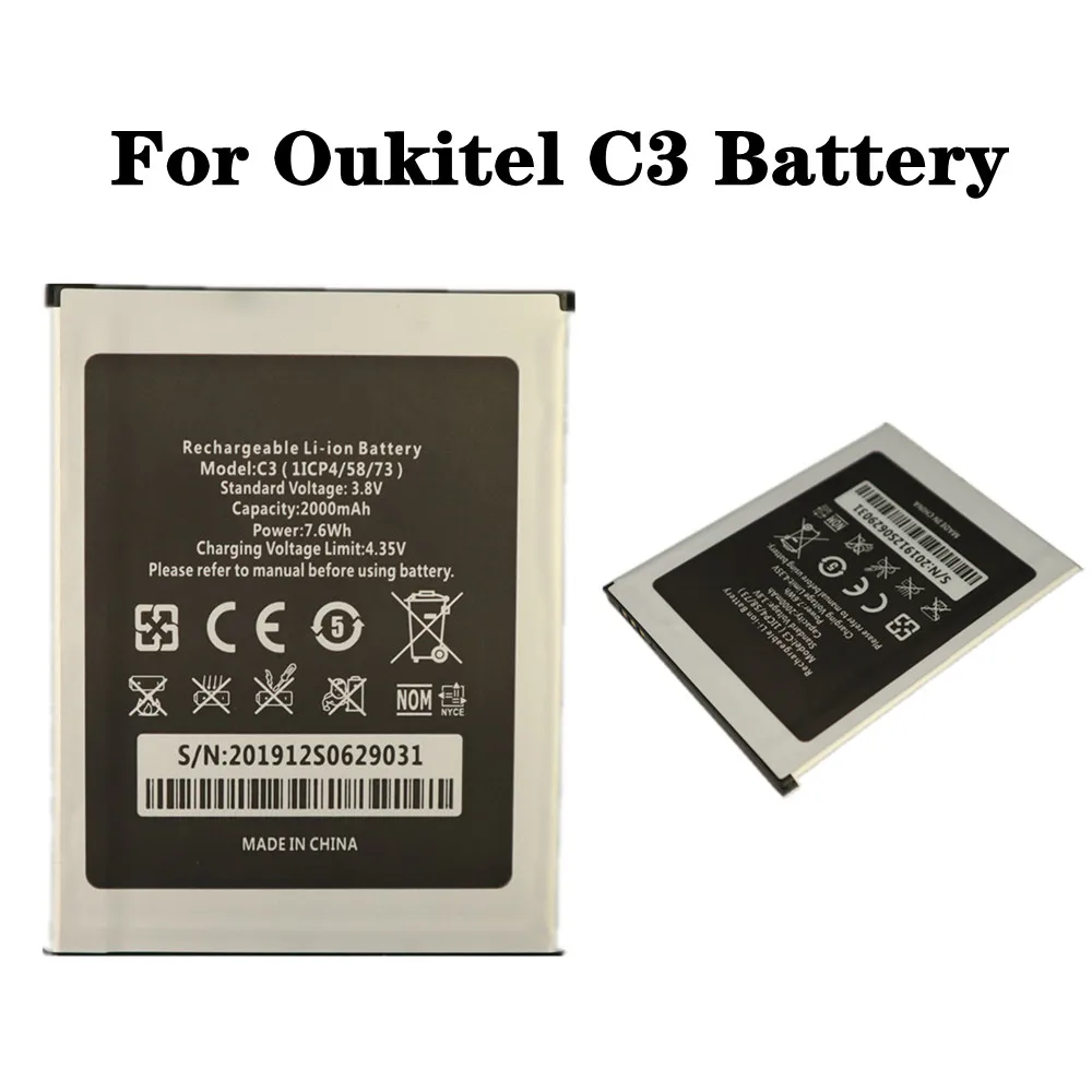 

New 100% Original Capacity 2000mAh C3 Battery For Oukitel C3 High Quality Phone Batteries