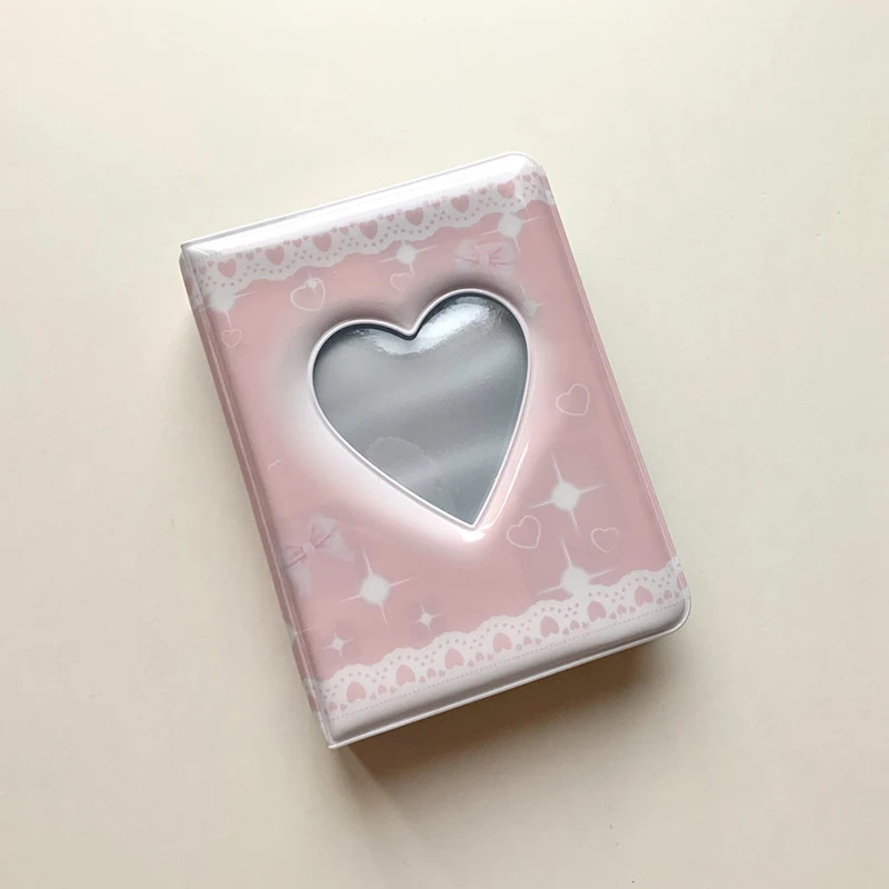 

Pink 3 Inch Photo Album Kpop Idols Cards Collect Book Korean Star Chasing Albums Love Heart Hollow Photocard Holder Mini Binder