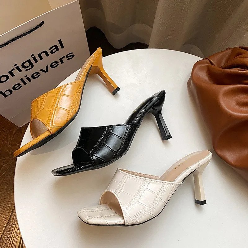 

2022 Design Women Elegant Square Sandaly Toe Thin High Heels Summer Outdoor Beach Shoes Gladiator 8.5CM Ladies Sandals