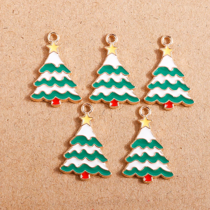 

10pcs Alloy Christmas Charms for Jewelry Making Enamel Tree Charms Pendants for DIY Necklaces Earrings Crafts Accessories