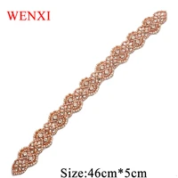 wenxi 1pcs hand protein beads rose gold rhinestones appliques sew on for wedding dress sash accessories wx866