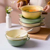 1 2l ceramic large soup bowl binaural soup pot dessert salad bowl nordic tableware ramen bowls plates fish plate serving tray