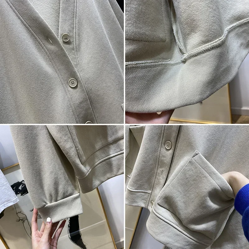 L-3XL Куртки женские свободные с v-образным вырезом Ulzzang Harajuku осенние пальто BF