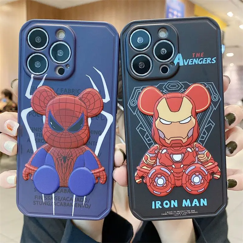 

Disney Luxury Spider Iron Man Kawsed Phone Cases For iPhone 13 12 11 Pro Max XR XS MAX 8 X 7 SE 2020 Back Cover