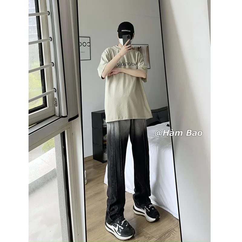 Blue Black Baggy Jeans Men Fashion Retro Gradient Jeans Men Streetwear Hip-hop Loose Straight Denim Pants Mens Trousers M-2XL