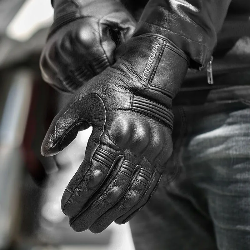 Зимние мотоциклетные перчатки Motowolf теплые кожаные мужские