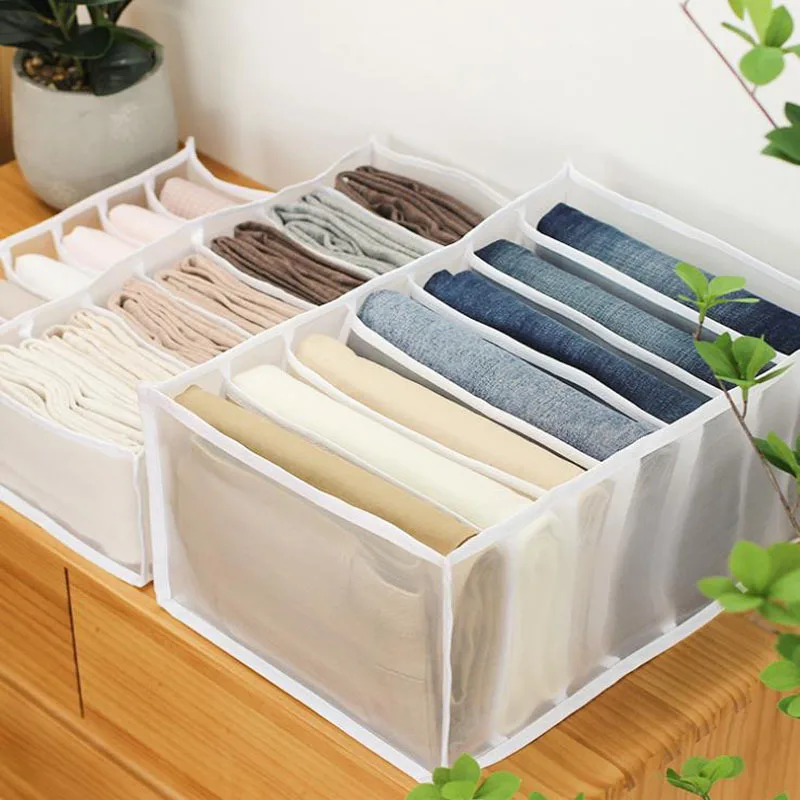 

Jeans Compartment Storage Box Closet Clothes Drawer Mesh Separation Box Stacking Pants Drawer Divider Can Washed Home Organizer