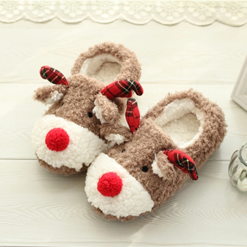 Elk Slippers Cute Cartoon Christmas Style Winter Warm Cotton Shoes Women Home Non Slip Light Comfortable Super Soft Sole Slipper