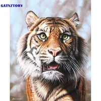 gatyztory oil painting by numbers diy black white tiger head painting by number kit adult gift coloring animal picture on canvas