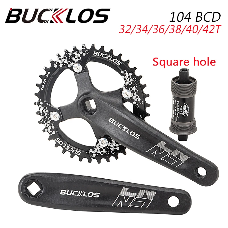 

BUCKLOS велосипедная кривошипная система 104BCD MTB кривошипная система 32/34/36/38/40/42T велосипедная Корона 170 мм квадратный отверстие кривошипная/Нижняя кронштейн велосипедная часть
