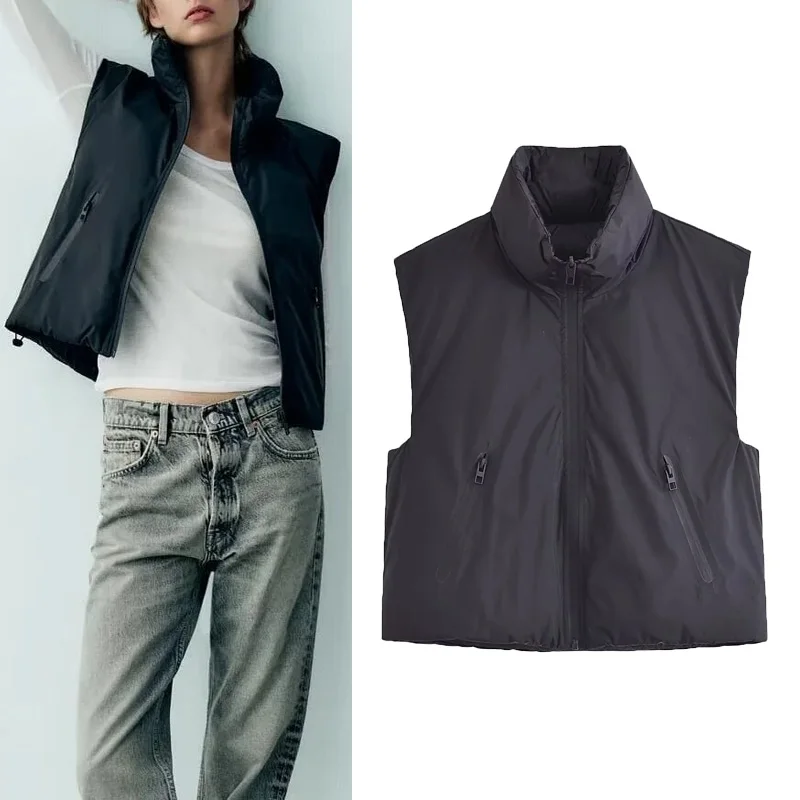 

Женский двухсторонний укороченный жилет из хлопка, с боковыми карманами