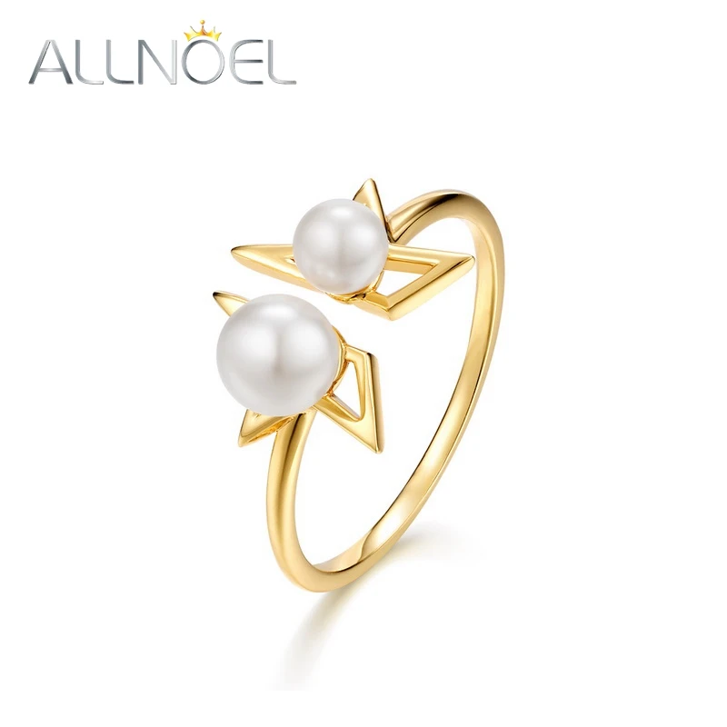 

ALLNOEL Gold Plated Wedding Anti-stress Ring Korea Star Open Pearl 925 Silver Fidget Ring Woman Fashion Jewelry New Arrival 2022