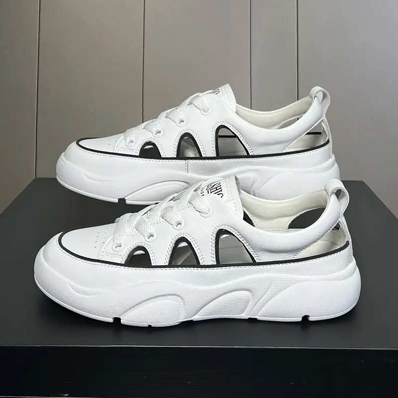 

Large Size White Shoes Women's Sandals 2022 Korean Style Summer New Fashion Sports Hollow out Leather Casual Hole Sandals