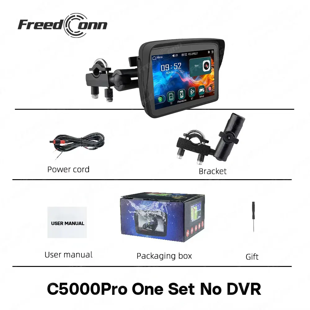

FreedConn C5000Pro Мотоциклетная навигация Carplay Портативный 5-дюймовый экран Беспроводной Android Автомонитор Водонепроницаемый