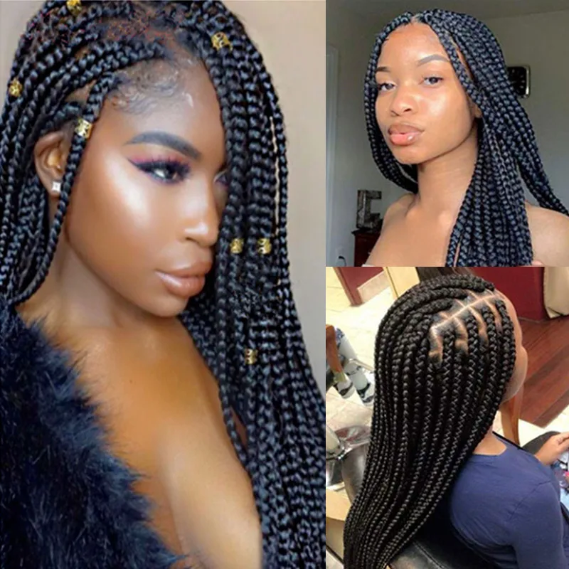 

Braided Glueless Women Tresse Cornrow30-34inch Full Lace Wig Wig African Synthetic Lace Braided Wig Baby Hair For Black Women