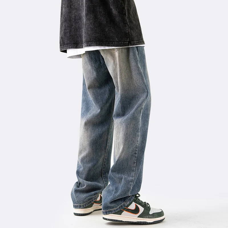 Drawstring Baggy Jeans Men Fashion Casual Vintage Straight Jeans Men Streetwear Hip-hop Loose Denim Pants Mens Trousers S-3XL