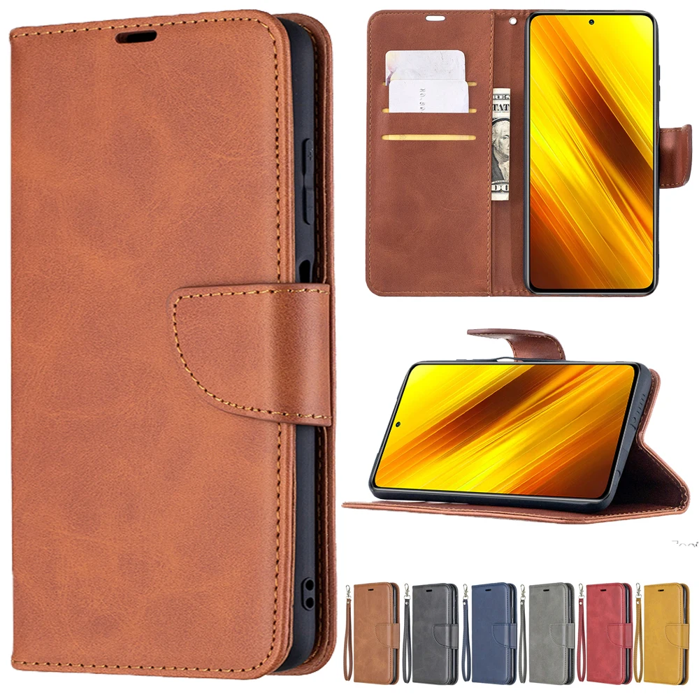 

Flip Wallet Sheepskin Leather Case For Xiaomi Poco X5 Pro M5 X3 NFC F3 12T 11T Redmi 12C 11A 10C 9A 9C 9T Note 11 10 Pro 9 Pro