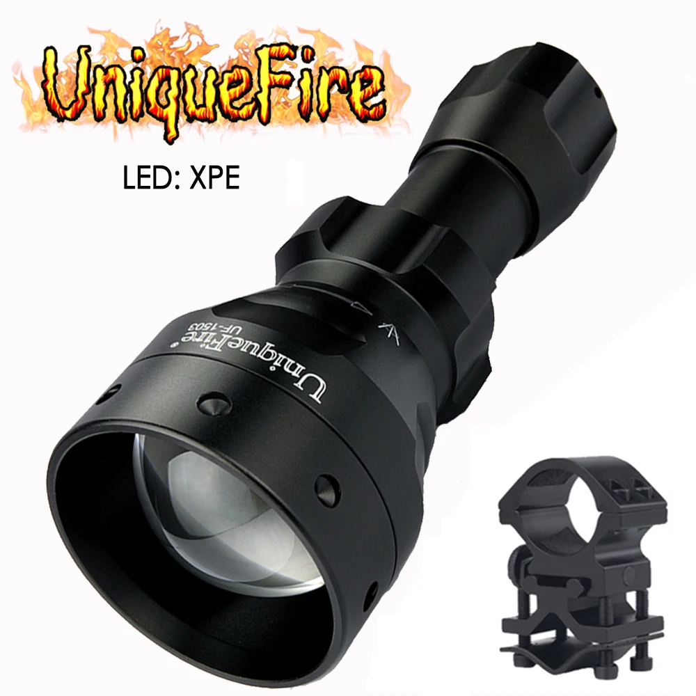 

UniqueFire 1503 XPE Led Flashlight White/Red/Green Zoom 3 Modes 50mm Convex Lens Lamp Torch with 1'' Scope Mount